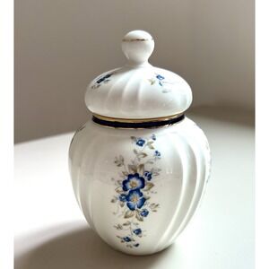 Vintage Hand Painted Perugina Italy Porcelain Ginger Jar Blue Floral Lidded Jar